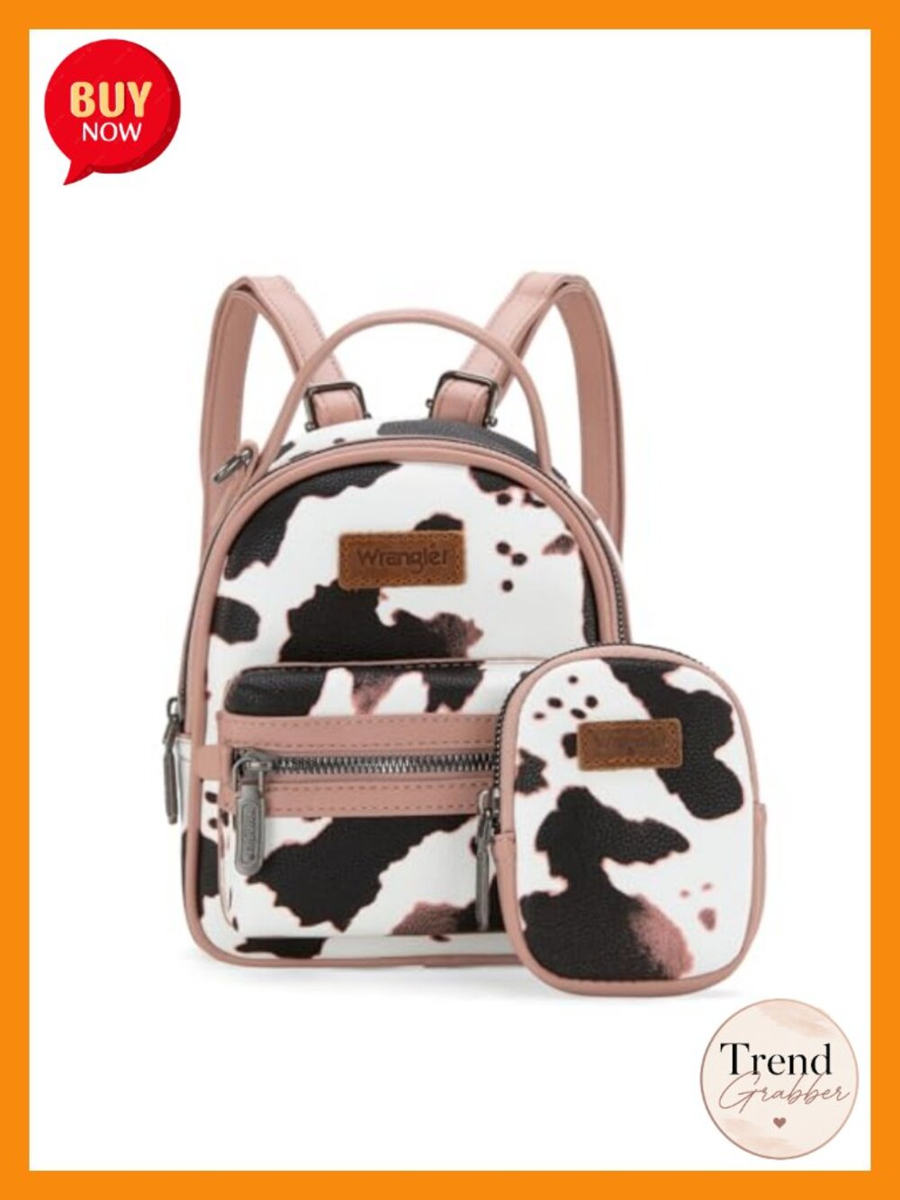 Vegan Leather Cow Print Mini Backpack Purse for Women with Wallet, Top Handle,